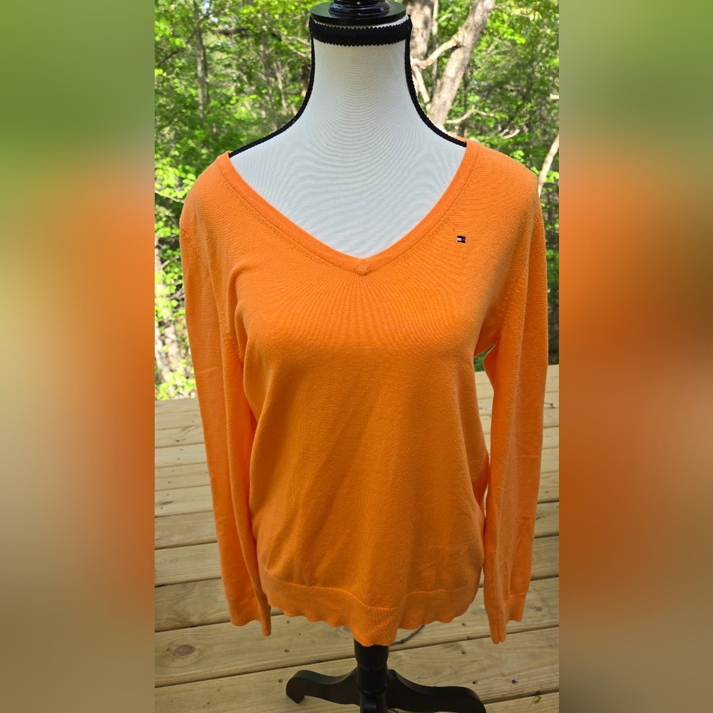 Tommy Hilfiger Orange Fitted Long Sleeve Hoodie